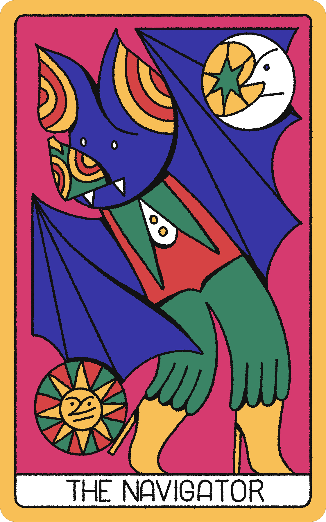 The Navigator card: a blue winged figure with star symbols holding a sun emblem