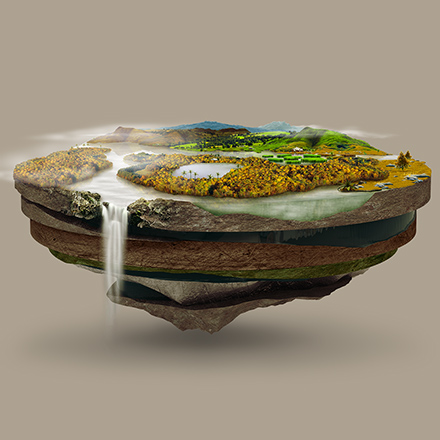 Graphic work of a magical nature with a waterfall for Nespresso 